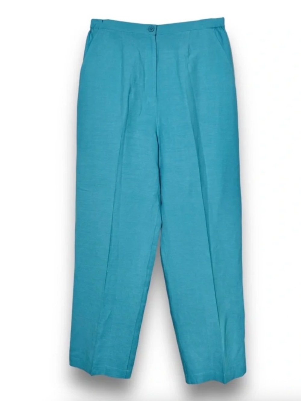 Linen Silk Wide Leg Pants S Turquoise Blue Aqua Office Business Casual Trousers